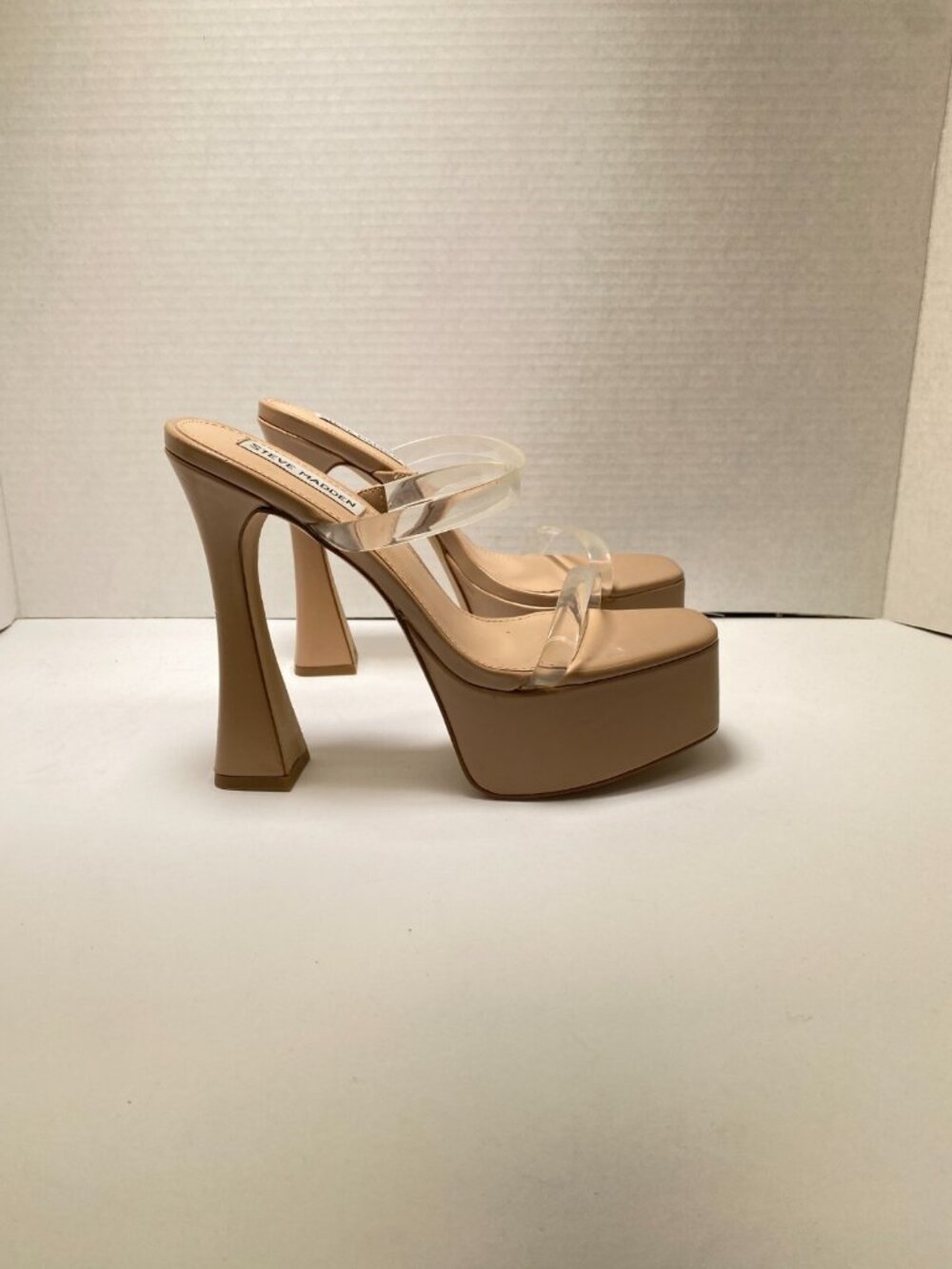 Steve Madden Women's Clear Strap Chucky Heel Stellito Nude Sz 8